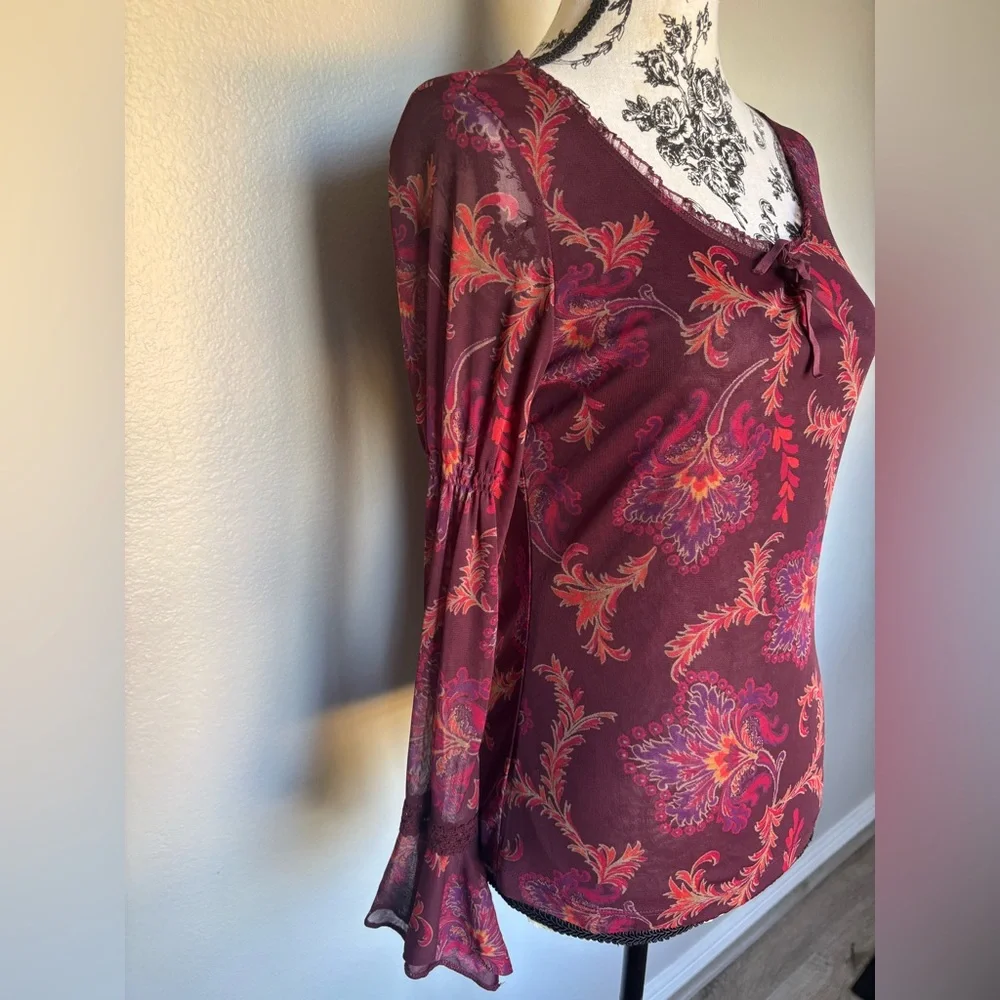Express Burgundy Floral Blouse - Picture 2 of 13